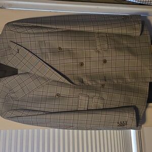 Grey Winston & Lee Double-Breasted Checked Suit, Super 150s Wool